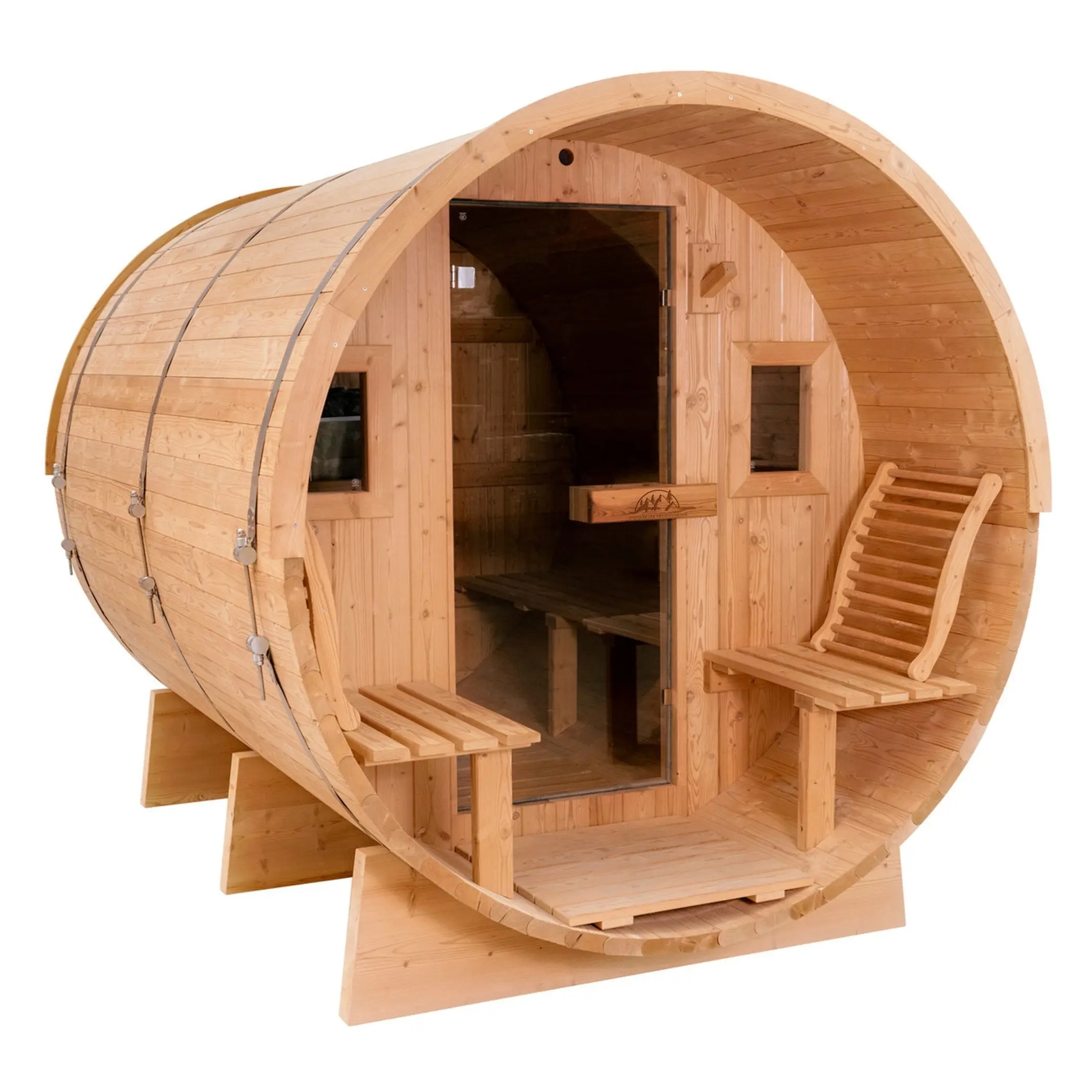 8 FT Classic Thermowood Barrel Sauna with Porch - 4-6 Person - Image 12