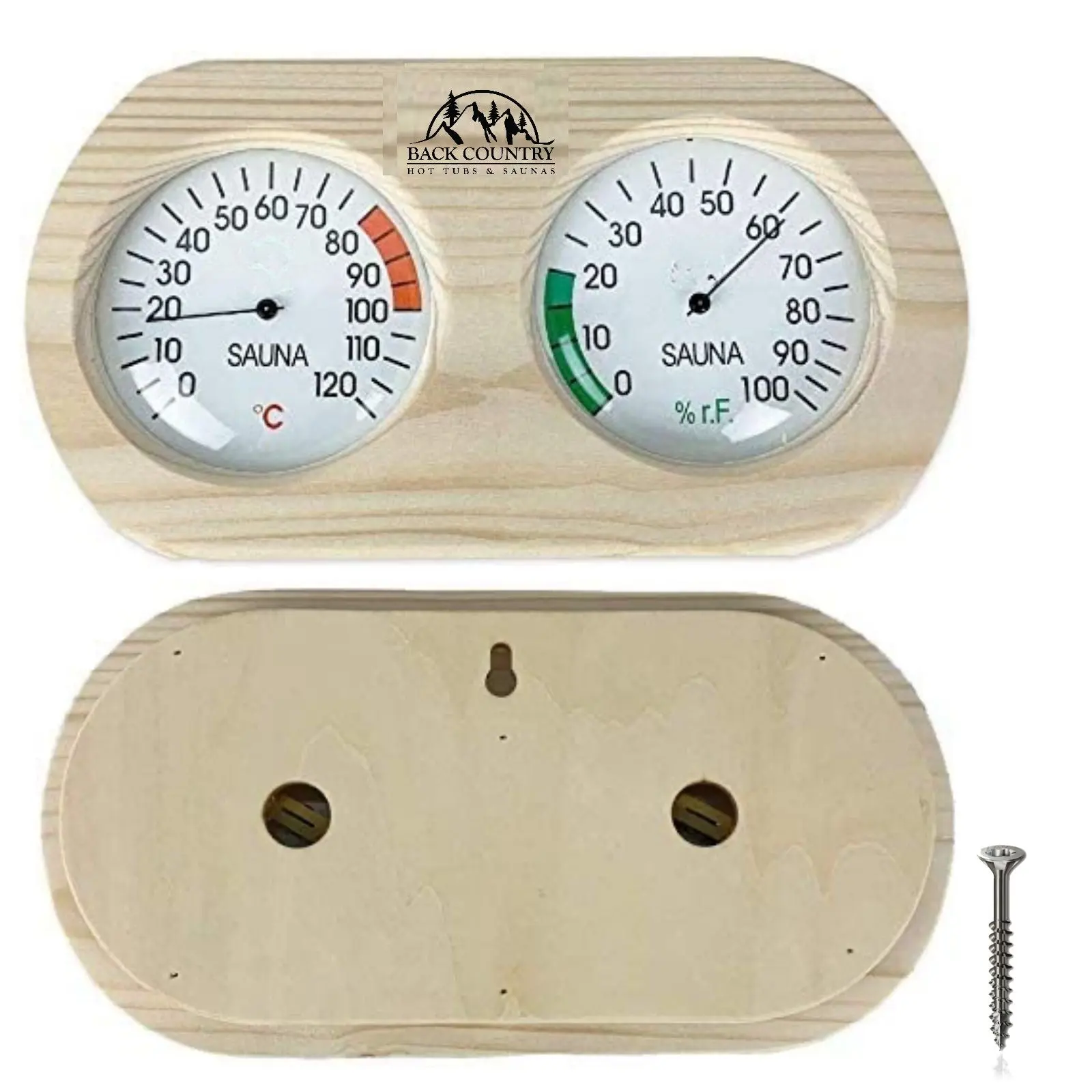 Sauna Hygrometer and Thermometer- Standard Wood - Dual Gauge